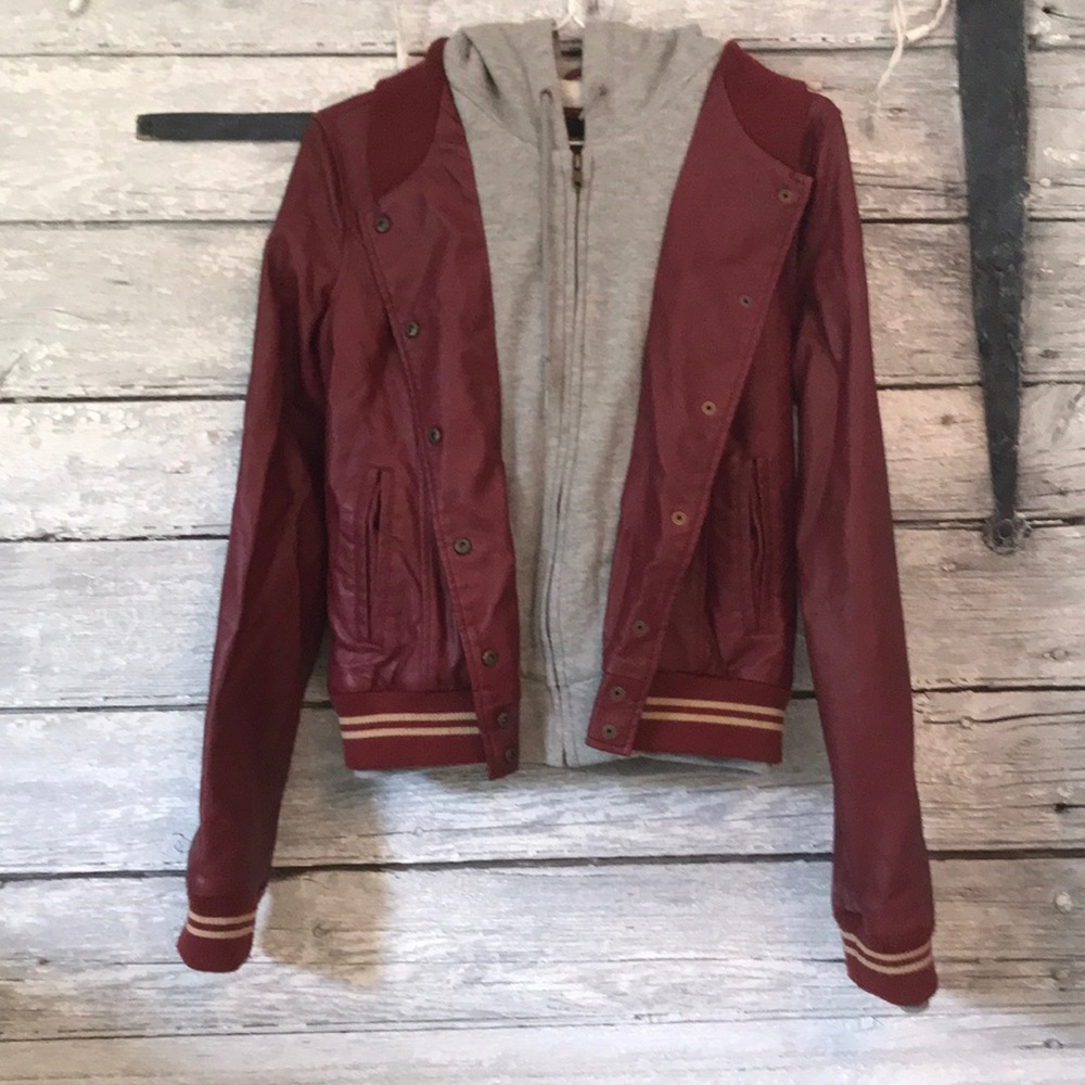 Obey Propaganda Varsity Red Leather Hooded Jacket